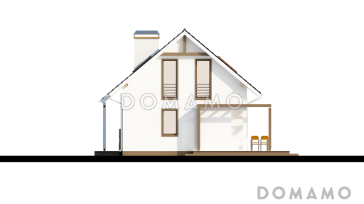 Проект компактного одноэтажного мансардного дома из кирпича с кабинетом на первом этаже и тремя спальнями на мансарде / Фасад 1