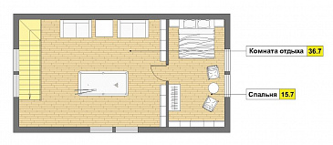 Проект бани из газобетонных блоков с угловой крытой террасой, сараем и мансардным этажом / План мансардного этажа