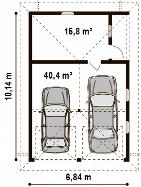 Проект гаража из кирпича для двух авто с отдельными воротами и хозяйственным помещением  / План 1 этажа