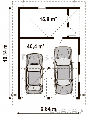 Проект гаража из кирпича для двух авто с отдельными воротами и хозяйственным помещением  / План 1 этажа