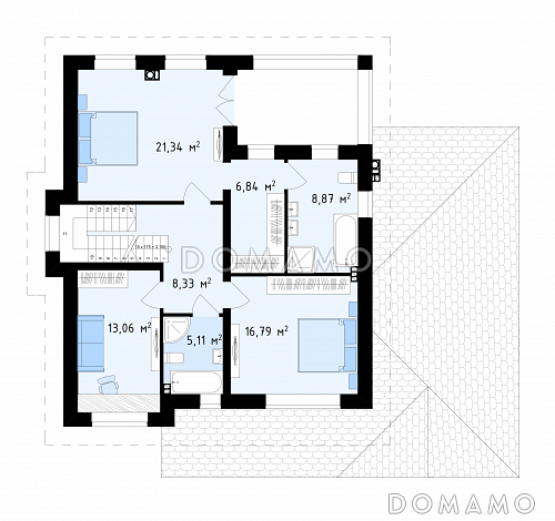 Проект современного двухэтажного дома из газобетона с четырьмя комнатами, гаражом и зимним садом на втором этаже / План 2 этажа