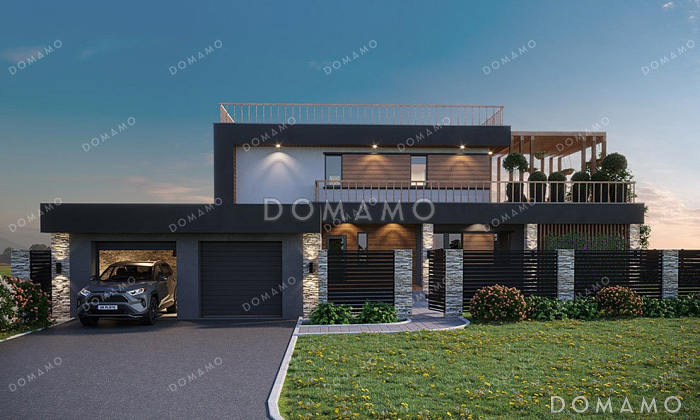 Проект двухэтажного дома с бассейном и гаражом на два автомобиля