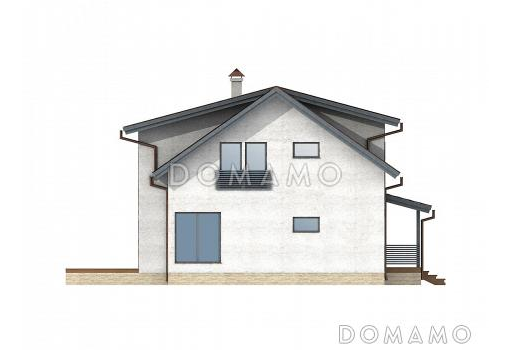 Проект современного каркасного дома с эркером и окнами в пол / Фасад 1