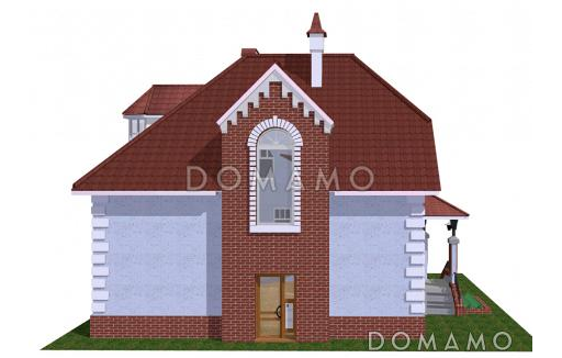 Проект коттеджа с вальмовой крышей и террасой. / Фасад 4