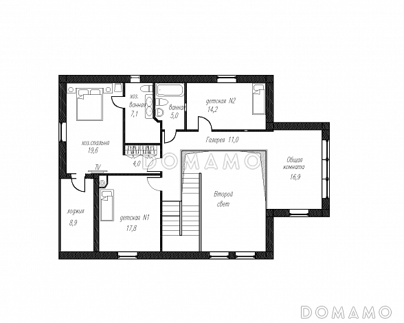 Проект двухэтажного особняка с пятью спальнями и вторым светом / План 2 этажа