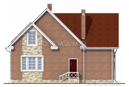 Проект загородного дома с тремя спальнями на мансардном этаже, круглым окном, гаражом на одну машину / Фасад 3