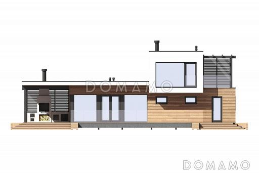 Проект дома с одной спальней на втором этаже, парной, душевой и крытой террасой с барбекю / Фасад 1