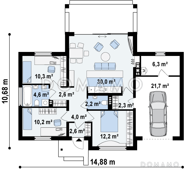 Проект одноэтажного дома из кирпича со встроенным гаражом / План 1 этажа