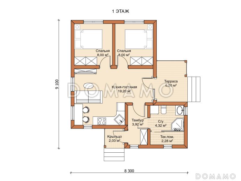 Каркасный дом "Люмьер" / План 1 этажа