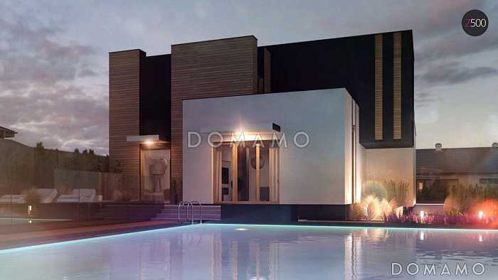 Проект современного комфортного двухэтажного дома из кирпича для двух семей с квартирами на разных этажах и общим гаражом с двумя въездами