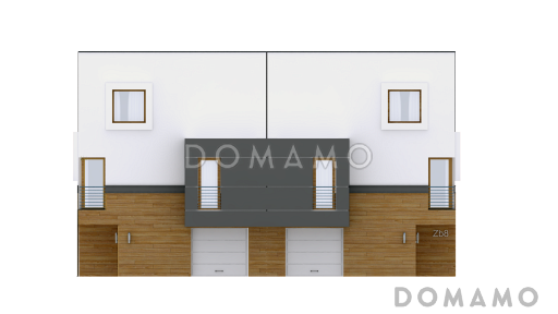 Проект мансардных домов-близнецов из газобетона современного дизайна с гаражом и террасой на втором этаже / Фасад 1