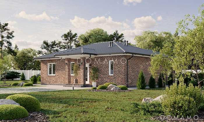 Проект одноэтажного дома, облицованного кирпичом, с тремя спальнями и террасой