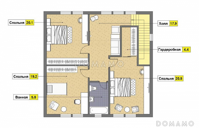 Проект каркасного дома 10х10 с мансардой / План мансардного этажа