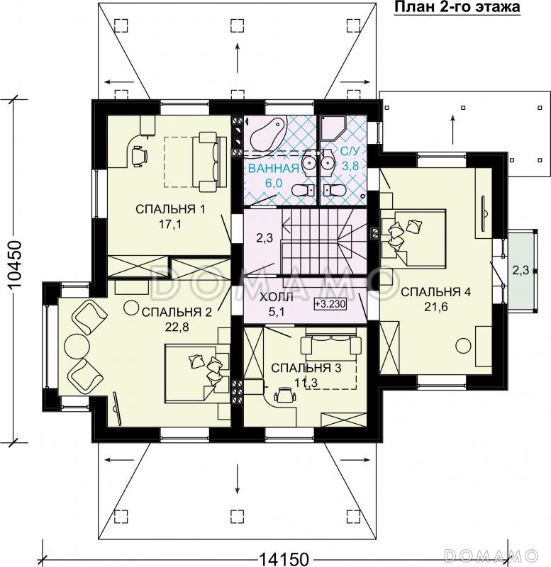 Проект дома из газобетона с цокольным этажом / План 2 этажа