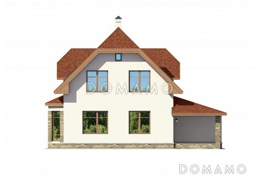 Проект дома из пеноблоков с мансардой, гаражом с подъемными воротами / Фасад 3