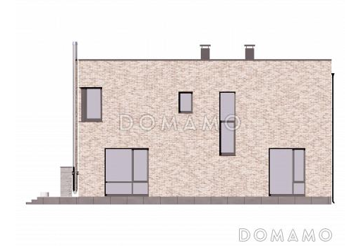 Проект двухэтажного дома с плоской крышей, с пятью спальнями и барбекю на открытой террасе / Фасад 3