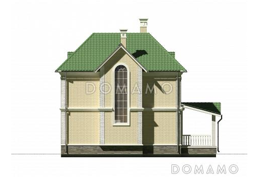 Проект классического коттеджа 10х10 с террасой из кирпича / Фасад 4