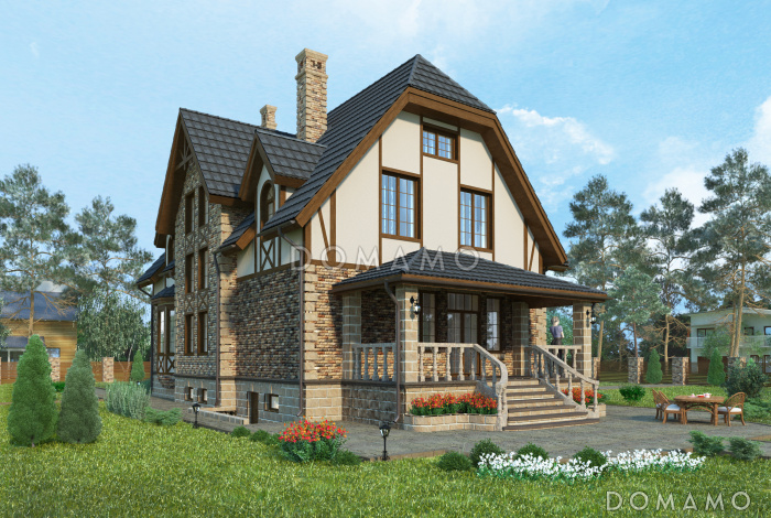 Проект особняка в стиле Тюдор по технологии ЛСТК
