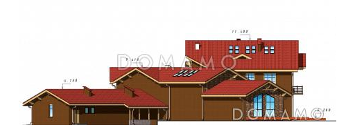 Проект большого двухэтажного дома с цокольным этажом, гаражом на три автомобиля, бассейном и зимним садом / Фасад 4
