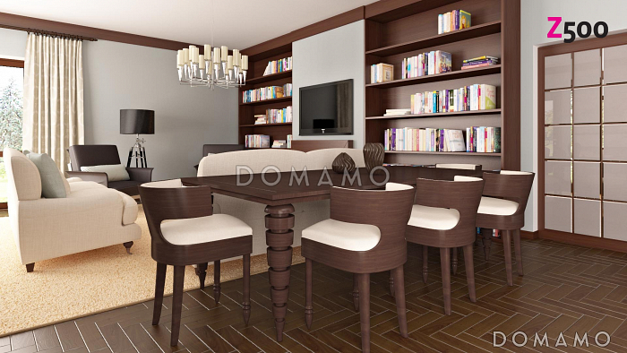 Проект современного двухэтажного дома в стиле хай-тек из кирпича с плоской крышей, гаражом и балконом