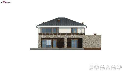 Проект двухэтажного дома с подвалом, гаражом, двумя спальнями на первом этаже, мастер-спальней на втором этаже / Фасад 3