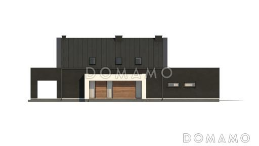 Проект удобного современного одноэтажного мансардного дома из кирпича с гаражом и тремя спальнями на мансарде / Фасад 2