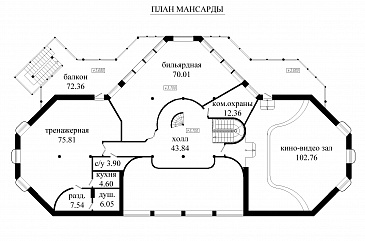 Проект дома для отдыха с мансардой, террасой и эркером / План мансардного этажа