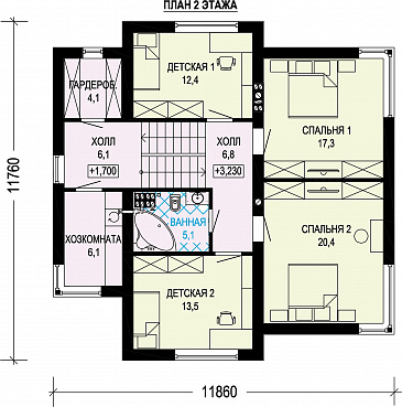 Проект трехэтажного газобетонного дома с двойным гаражом / План 2 этажа