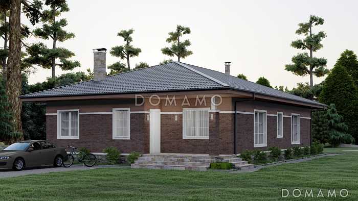 Проект одноэтажного дома с просторной кухней-гостиной и террасой