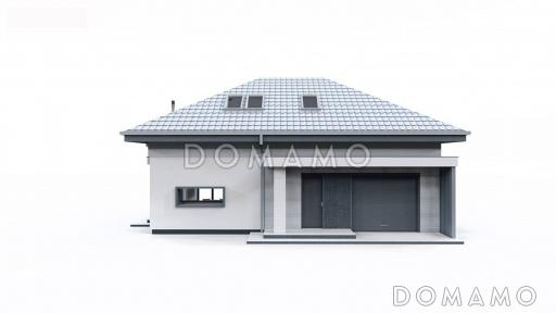 Проект загородного дома с гаражом на одну машину, кладовой на кухне, мастер-спальней в мансарде / Фасад 4