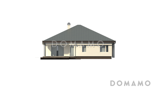 Проект одноэтажного дома из газобетона со стеклянным эркером в просторной гостиной / Фасад 4