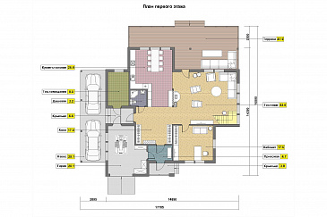 Проект дома из газобетонных блоков с отделкой из двух материалов / План 1 этажа
