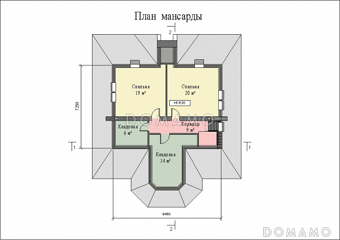 Проект большого двухэтажного дома с цоколем и мансардой,с эркером, сауной и бассейном / План мансардного этажа
