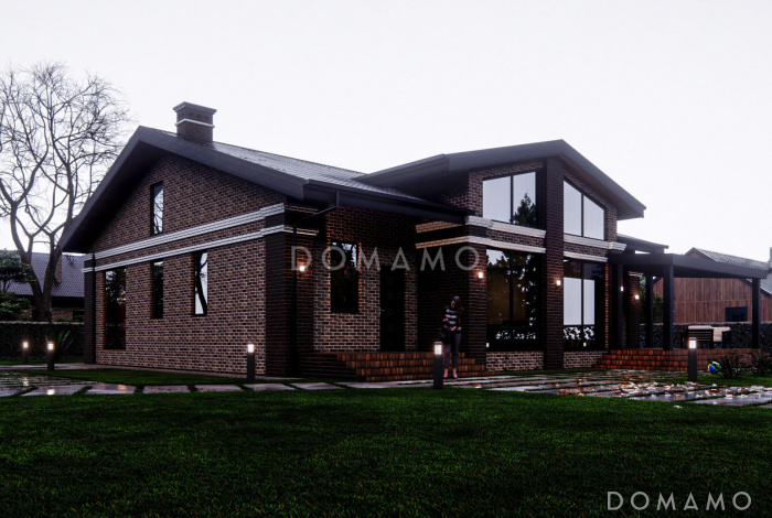 Проект дома из газобетона с мансардным этажом, верандой и 3 спальнями