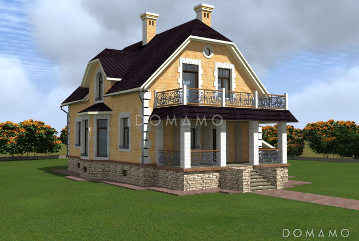 Проект  коттеджа с подвалом и террасой