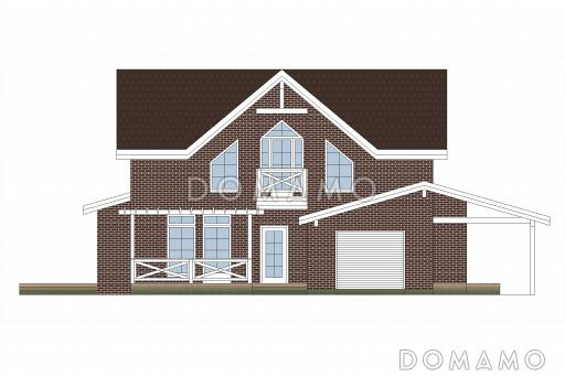 Проект каркасного дома с навесом и гаражом / Фасад 1