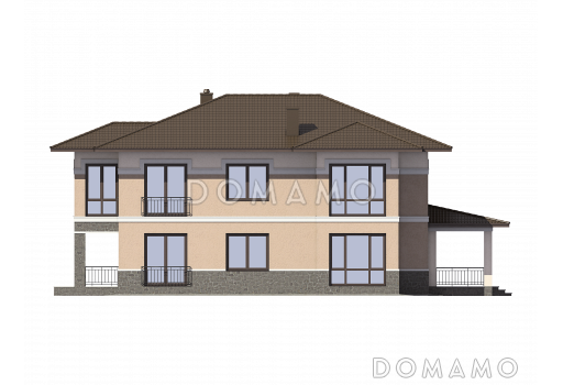 Проект двухэтажного дома из пеноблоков с выходом на террасу из просторной гостиной / Фасад 4