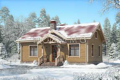 Проект дома с двумя спальнями, гостиной с кухней-столовой, техническим помещением, небольшим холлом и санузлом