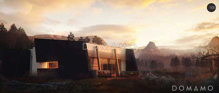 Проект современного одноэтажного дома из газобетона необычного дизайна с плоской крышей и с тремя спальнями