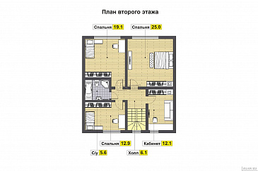 Проект каркасного дома с душевой в составе террасы / План мансардного этажа