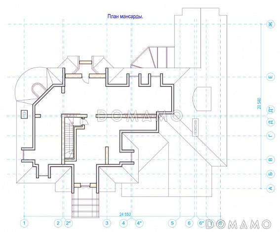 Проект солидного коттеджа с гаражом, сауной и тренажёрным залом / План мансардного этажа