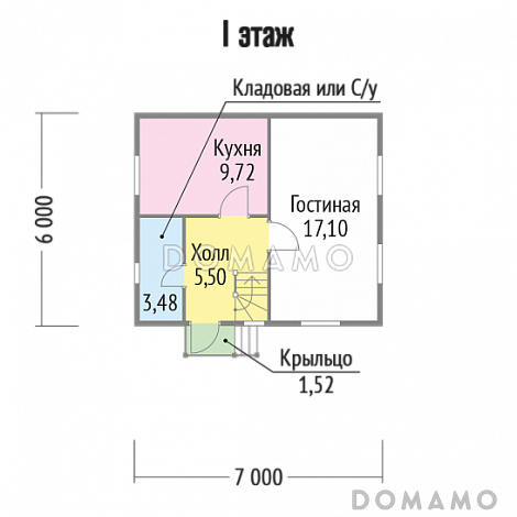Проект каркасного дома с двухцветной отделкой фасада / План 1 этажа