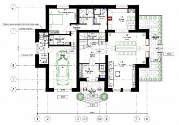 Проект особняка в классическом стиле с 5 спальнями, гаражом и открытой террасой / План 1 этажа