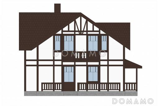 Проект дома из пеноблоков в стиле фахверк с сауной на мансардном этаже / Фасад 1