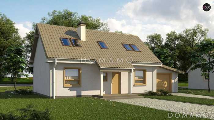 Проект одноэтажного дома из газобетона с тремя спальнями на мансардном этаже и гаражом 