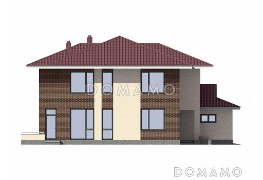 Проект двухэтажного дома из СИП панелей с окнами в пол в гостиной / Фасад 1