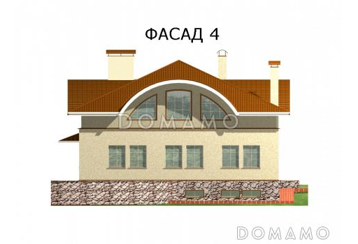 Проект одноэтажного дома с мансардой, с зоной СПА на цокольном этаже / Фасад 4