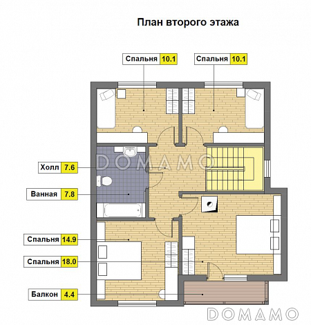 Проект кирпичного дома 9 на 10 с четырьмя спальнями / План мансардного этажа