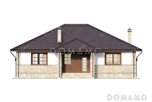 Проект одноэтажного дома с 3 спальнями и небольшой террасой / Фасад 3