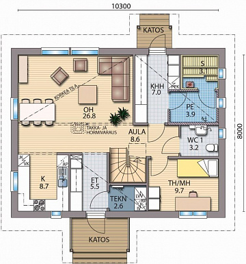 Проект каркасного дома со вторым светом / План 1 этажа